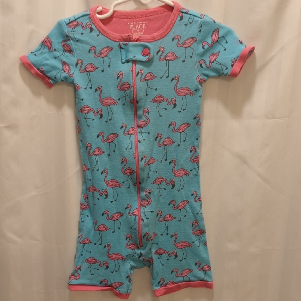 The Children's Place Blue Romper with Pink Flamingos
